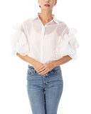 Double Layered Ruffles statements sleeves shirt top in White