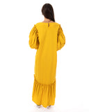 Oversized Puff Sleeves ruffle hem design Maxi dress in Yellow