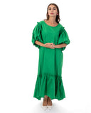 Oversized Puff Sleeves ruffle hem design Maxi dress in Green