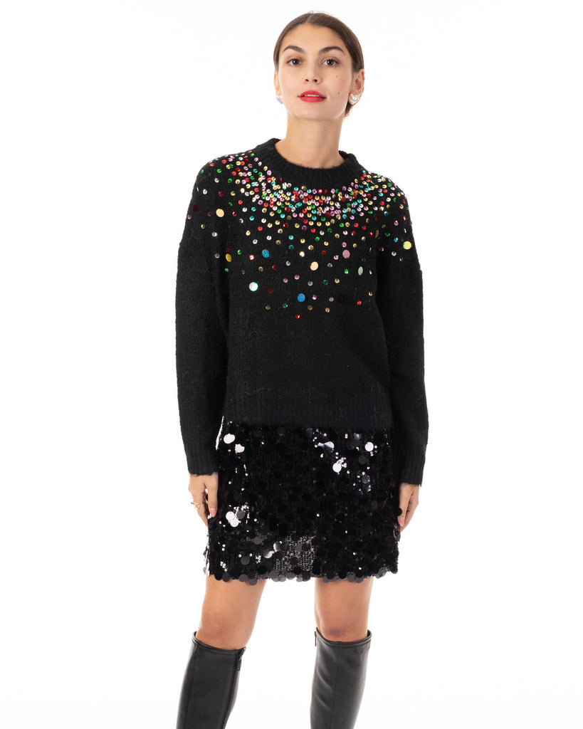 Multi color disco Sequin embellished design Soft knit jumper in Black