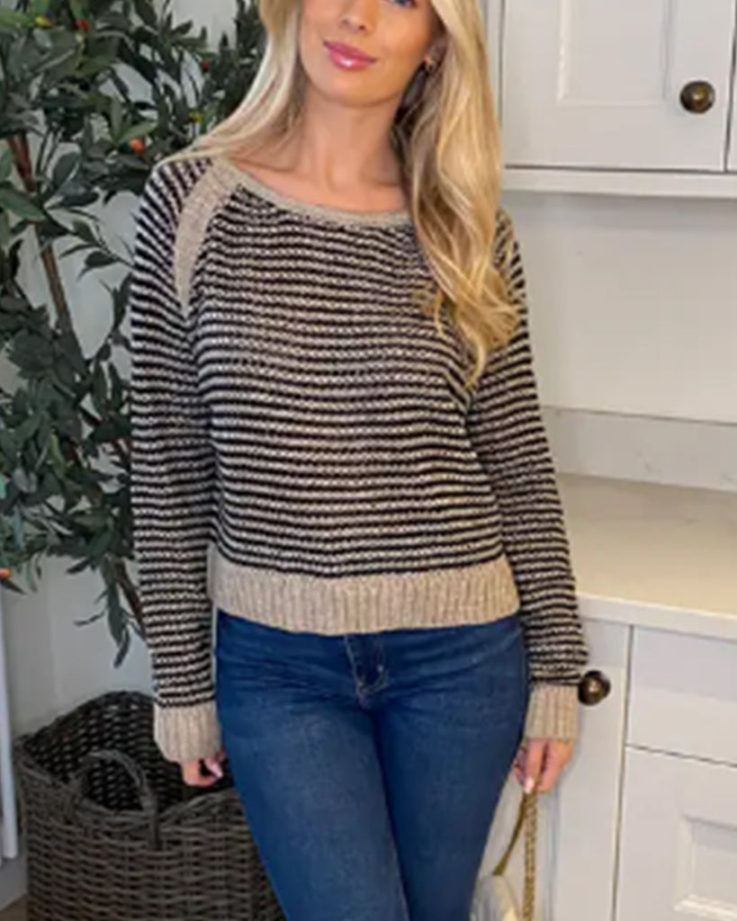 Black & Grey Striped Knitted Jumper (Brown)