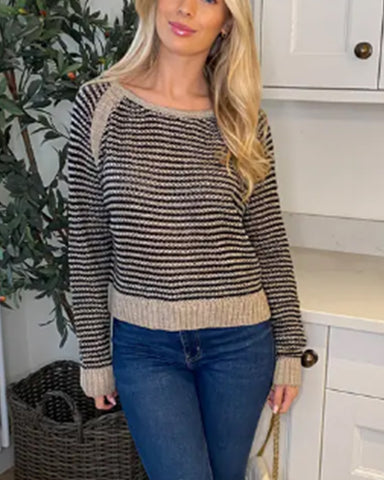 Black & Grey Striped Knitted Jumper (Brown)