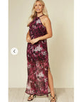 Purple Floral Maxi Dress with side split detail