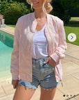 Qulited Satin Pink Puffer Bomber Jacket