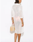 V pattern Lace kaftan dress in White Holiday wear collection
