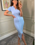 Soft cotton knit dress with collared and buttons down design in Blue