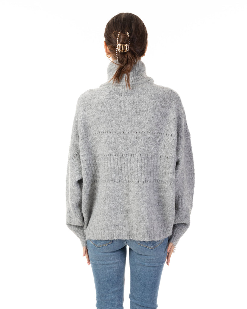 Relaxed-fit Roll- neck Jumper with open-work design in Grey