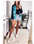 Floral Print Bomber Jacket (Green floral）