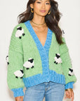 Shaun the Sheep pattern hand knit cardigan