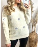 Embroidered could print fluffy jumper(CREAM)