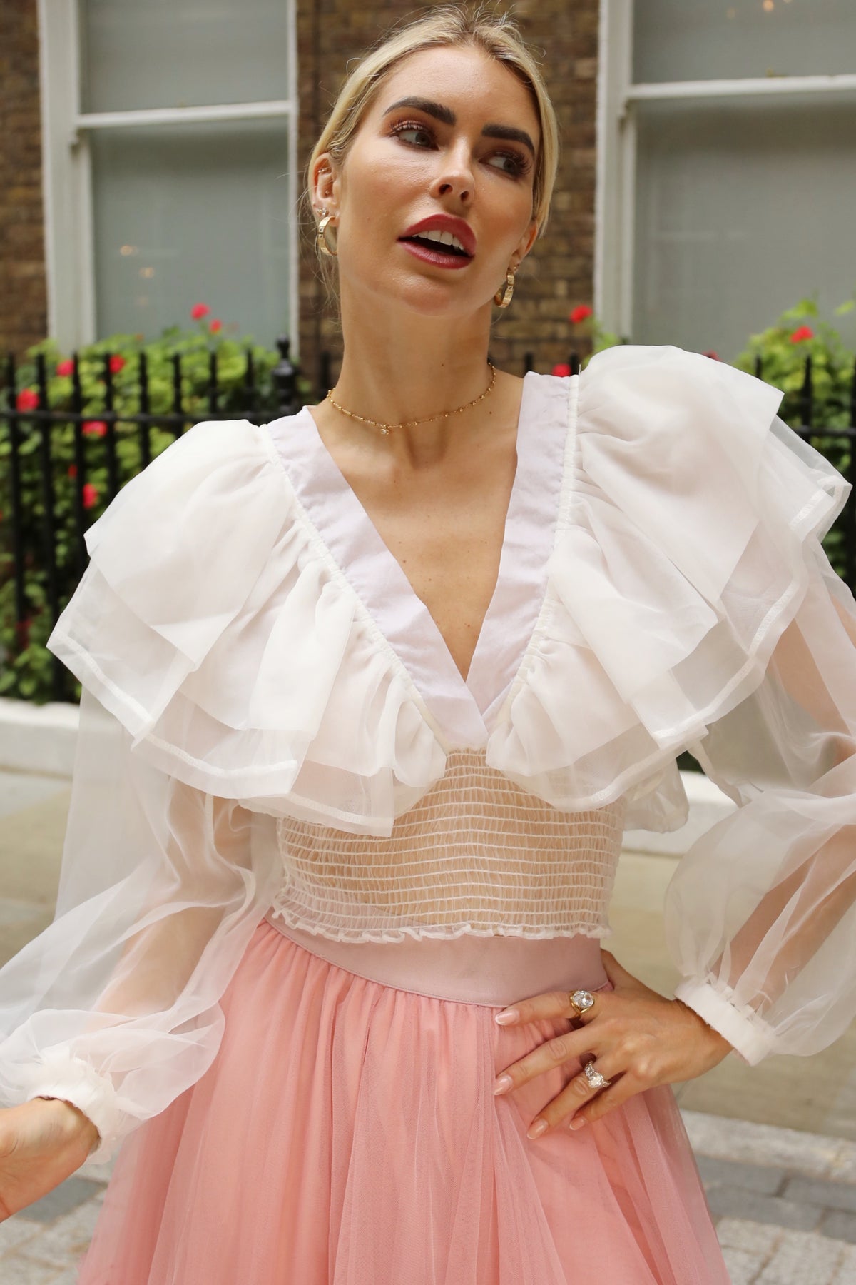 Statement Organza Ruffle Crop Top in White