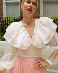 Statement Organza Ruffle Crop Top in White