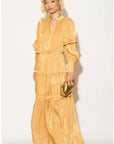 Silky feeling organza midi dress with ruffle design on sleeves and skirt hem
