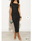 Scooped-neck sleeveless metallic-knit maxi dress in Black