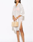V pattern Lace kaftan dress in White Holiday wear collection