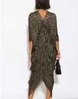 Layers Multi Fringed Tassel Pleated Midi Dress in Black