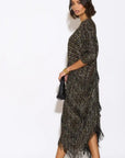 Layers Multi Fringed Tassel Pleated Midi Dress in Black