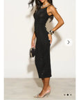 Scooped-neck sleeveless metallic-knit maxi dress in Black