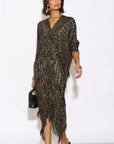 Layers Multi Fringed Tassel Pleated Midi Dress in Black