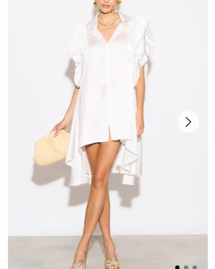 Oversized Ruffle Sleeves shirt dress in white