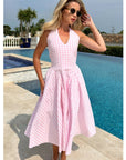 Sabrina gingham check print linen blend midi dress in pink