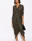 Layers Multi Fringed Tassel Pleated Midi Dress in Black
