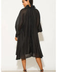 Ruffle Tie-Neck oversized midi Dress in Black