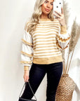 Multi layer ruffle sleeves yellow white color stripe jumper top