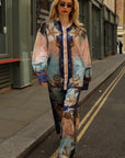 Ocean Treasure Print Relaxed Shirt & Trousers Co-Ord Set In Blue