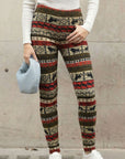 Lion Pattern Print Fine Knit Leggings in Brown