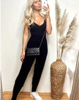 Soft Knit Jogging Bottoms with Side Stripes in black