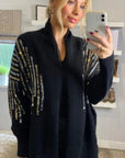 Sequin embellished shoulder and front soft knit cardigan in black