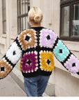 Hand Knit Fluffy Multicolour Granny Square Cardigan