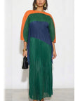 Green Colour Block Pleated Top and Skirt Co-ords Suits