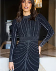 Long sleeves Embellished bodycon dress in black