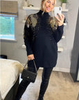 Gold Sliver Mix sequin embellished front and sleeves design jumper in black