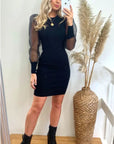Black Bodycon Mini Dress with Organza Sleeves