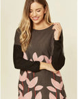 Leave Print Knitted Jumper (Pink)