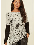 Polka dot and walking doggy print oversized jumper top