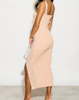 Multi Diamond Sequin Maxi Dress in Beige