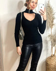 Soft knit Jumper top with Cut Outs design in Black