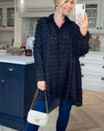 Black color Oversized shirt dress in multi tassel stripe design fabric
