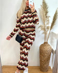 Zig Zag Print crop top and trousers tracksuits