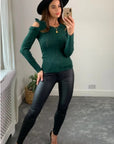 Frilled Cold Shoulder pointelle stitch top (Green)