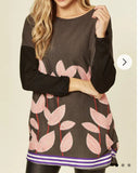 Leave Print Knitted Jumper (Pink)