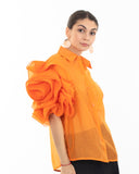 Double Layered Ruffles statements sleeves shirt top in orange