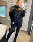 Sequin embellished front and sleeves design jumper in black