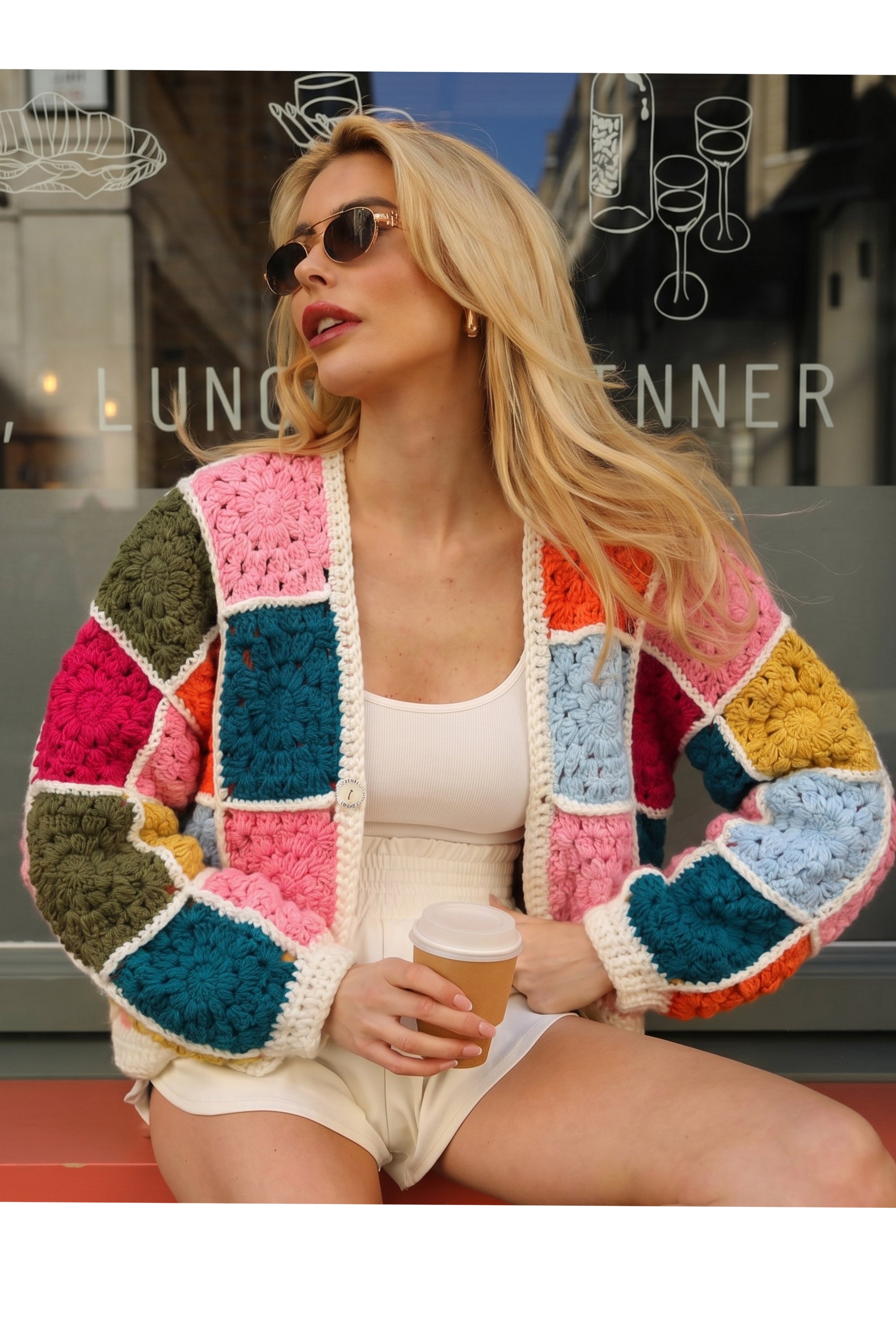 Artisan Hand Knit Patchwork Cardigan in Multi Colour