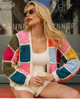Artisan Hand Knit Patchwork Cardigan in Multi Colour