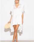 Oversized Ruffle Sleeves shirt dress in white